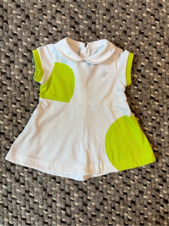 Jacadi Other - Jacadi White and Neon Green Peter Pan Collar Short Sleeve Tennis Dress